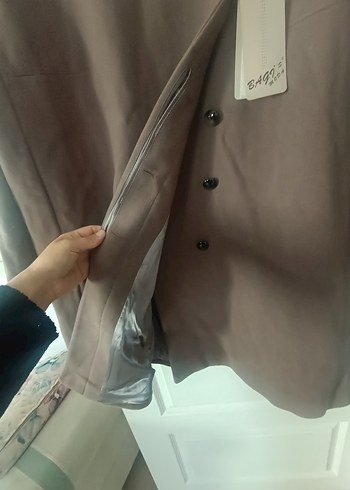 Düğmeli Kadın Süet Midi Bej Kaban - Görsel 3