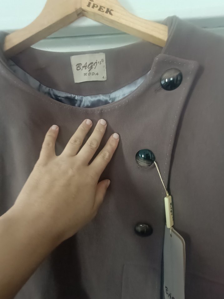 Düğmeli Kadın Süet Midi Bej Kaban - Görsel 2