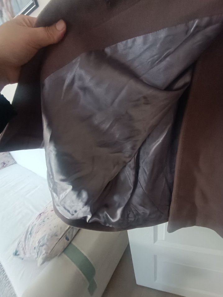 Düğmeli Kadın Süet Midi Bej Kaban - Görsel 4