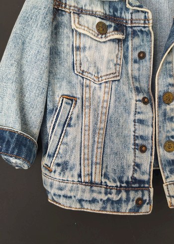 Kız Çocuk Gri Mavi Denim Düğmeli Ceket - Görsel 3
