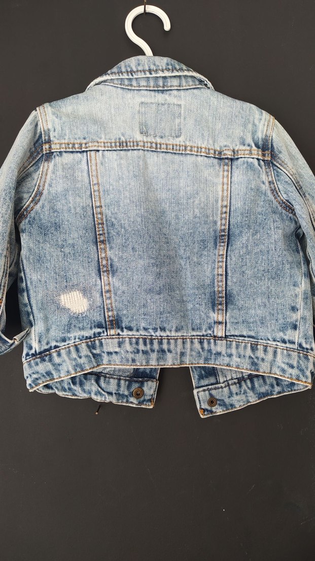 Kız Çocuk Gri Mavi Denim Düğmeli Ceket - Görsel 4