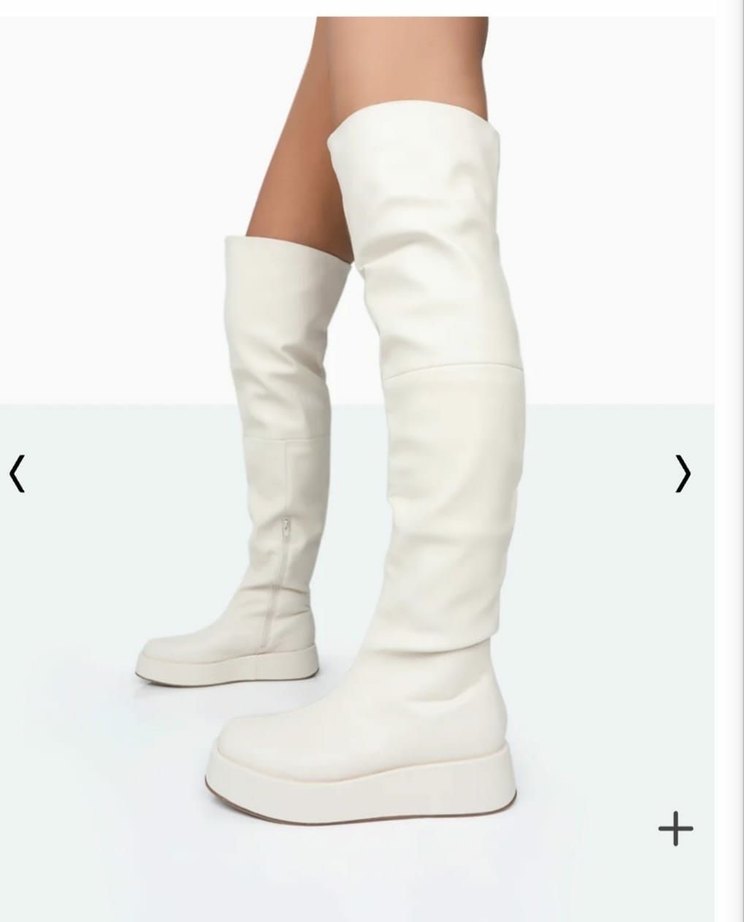 Beyaz Deri Platform Topuklu Diz Üstü Kadın Çizme - Görsel 2