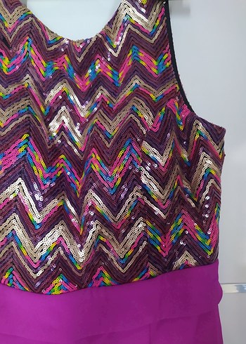 Uzun Mor Renkli Drapeli Kadın Abiye Elbise - Görsel 4