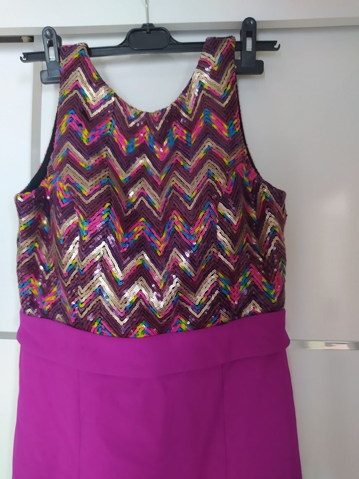 Uzun Mor Renkli Drapeli Kadın Abiye Elbise - Görsel 2