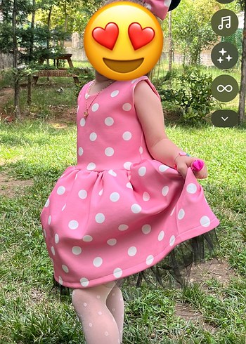 Puantiyeli Pembe Kız Elbise - Görsel 3