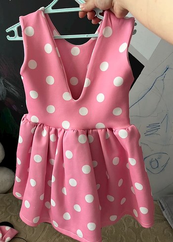 Puantiyeli Pembe Kız Elbise - Görsel 2