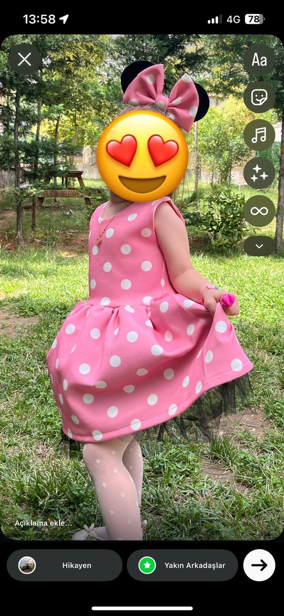 Puantiyeli Pembe Kız Elbise - Görsel 3