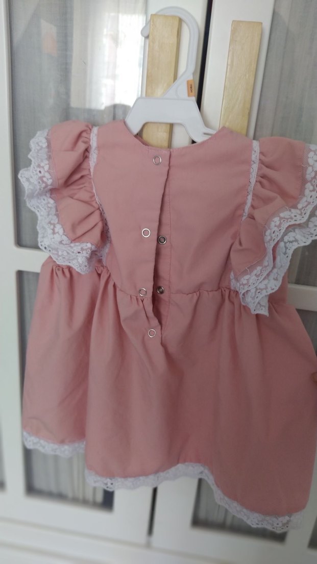 Pembe Pamuklu Fırfırlı Kız Çocuk Elbise - Görsel 2