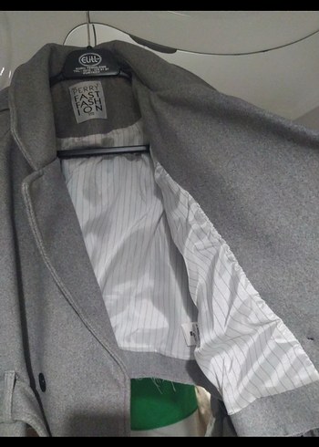 Kemerli Kısa Gri kaban - Görsel 3