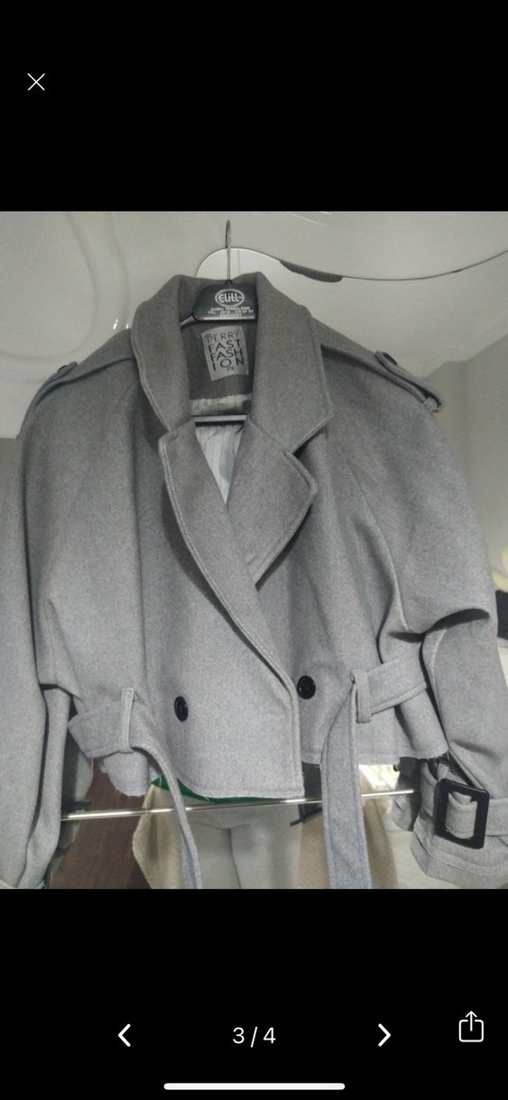 Kemerli Kısa Gri kaban - Görsel 2