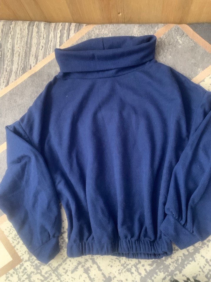 Yüksek Yaka Mavi Kadın Sweatshirt - Görsel 2