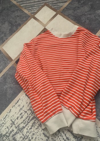 Turuncu  Çizgili Uzun Kollu Triko Kazak - Görsel 2