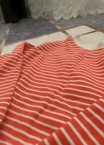 Turuncu  Çizgili Uzun Kollu Triko Kazak - Görsel 4