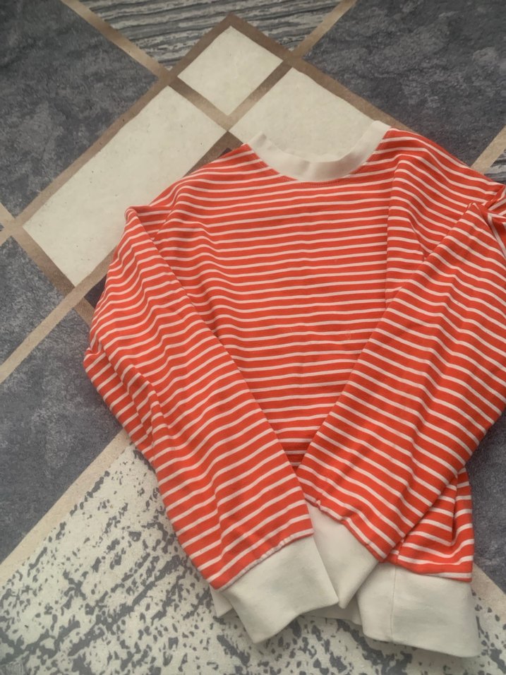 Turuncu  Çizgili Uzun Kollu Triko Kazak - Görsel 2