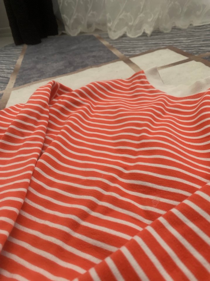 Turuncu  Çizgili Uzun Kollu Triko Kazak - Görsel 4