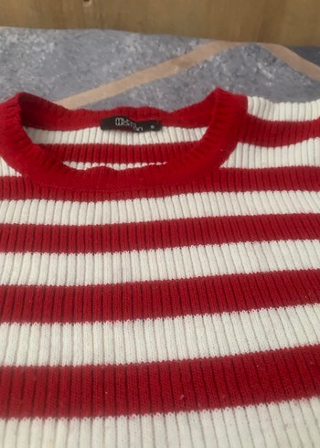 Kırmızı Beyaz Çizgili Kadın Triko Kazak - Görsel 4