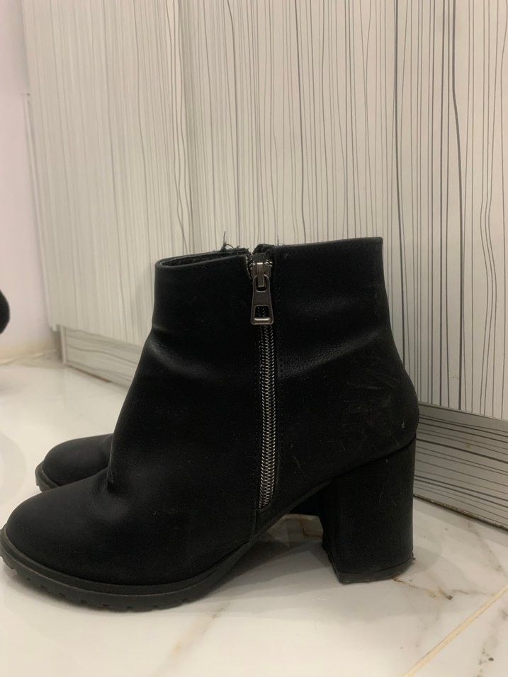 Fitbas Siyah Kadın Bot Blok Topuklu Fermuarlı - Görsel 5