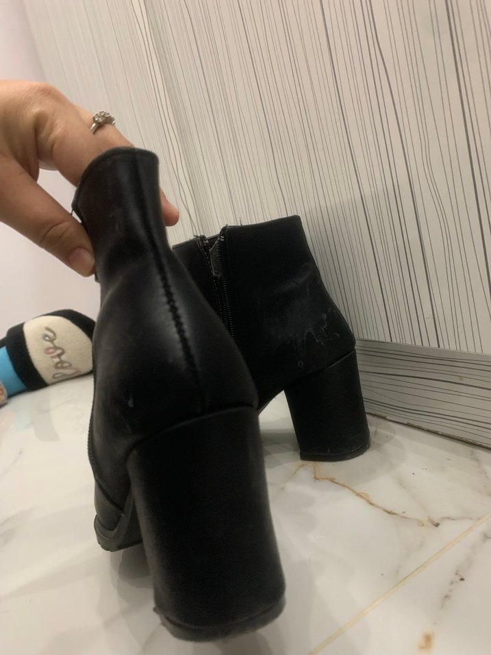 Fitbas Siyah Kadın Bot Blok Topuklu Fermuarlı - Görsel 4