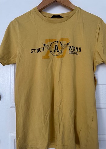 Sarı Baskılı Pamuklu Erkek T-shirt