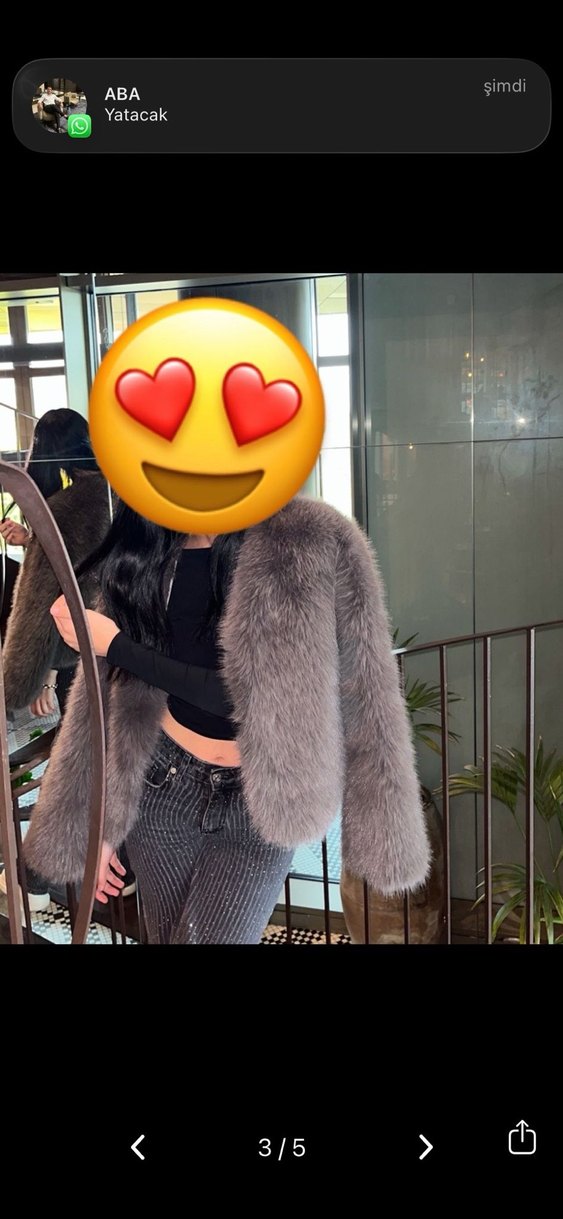 Gri Uzun Kollu Suni Kürk Ceket - Görsel 2