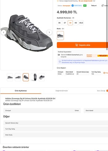 Adidas Oweego OGW Gri kadın Spor Ayakkabı
