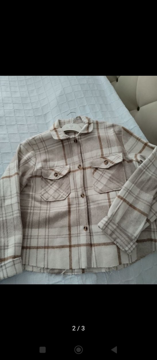 Bej Ekoseli Düğmeli Kadın Gömlek - Görsel 2