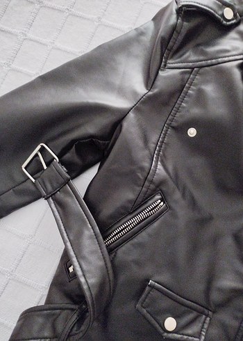 Kadın Siyah Deri Biker Ceket - Görsel 3