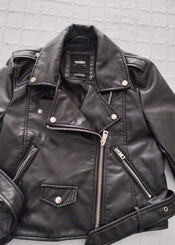 Kadın Siyah Deri Biker Ceket - Görsel 2