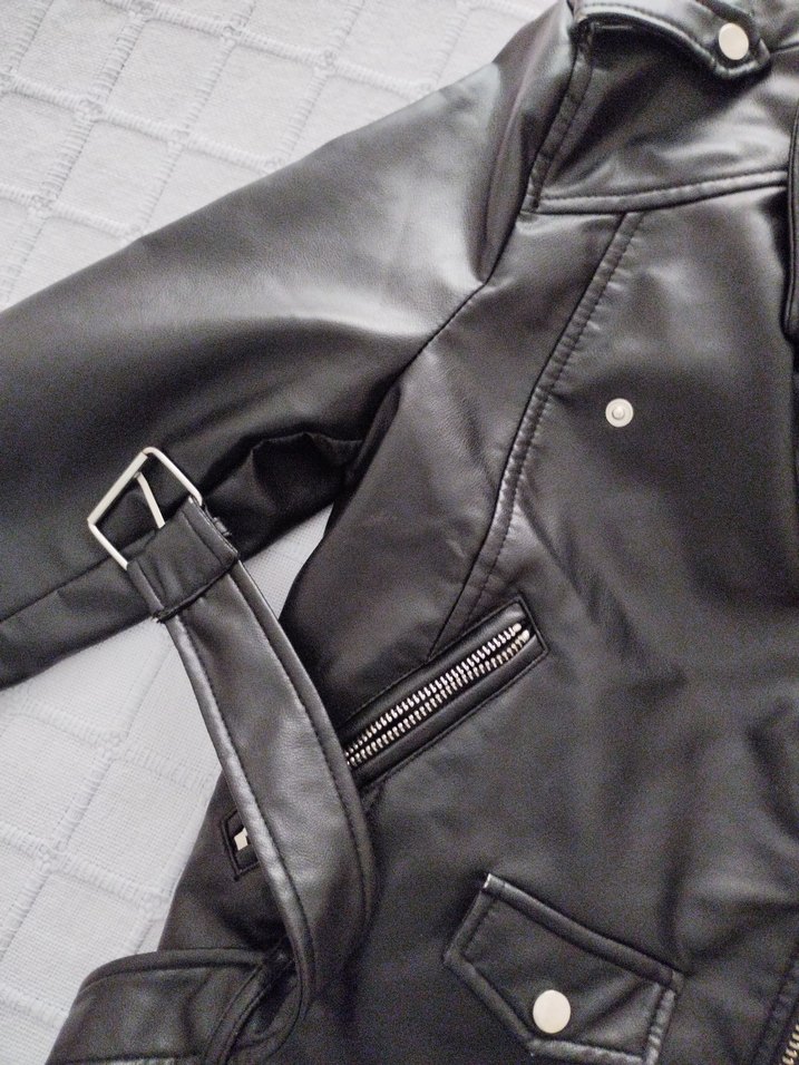 Kadın Siyah Deri Biker Ceket - Görsel 3