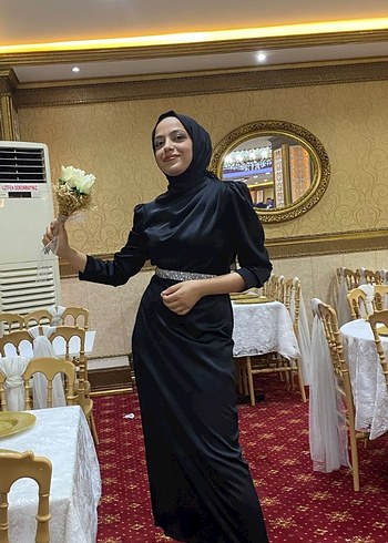 Siyah Uzun Drapeli Abiye Elbise - Görsel 2