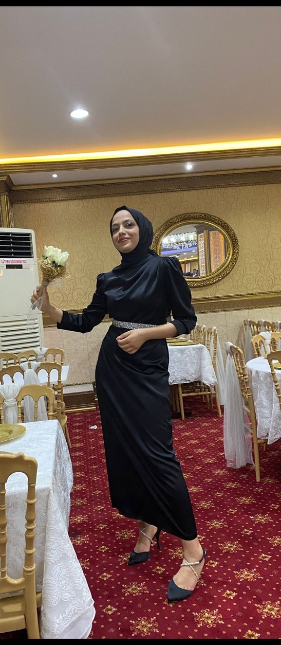 Siyah Uzun Drapeli Abiye Elbise - Görsel 2