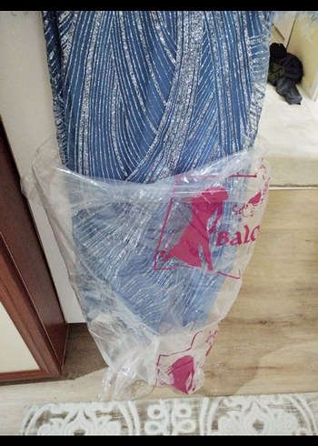 Mavi Drapeli Uzun Abiye Elbise - Görsel 4