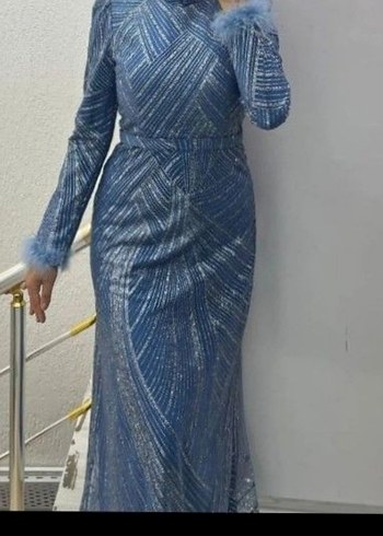 Mavi Drapeli Uzun Abiye Elbise - Görsel 2