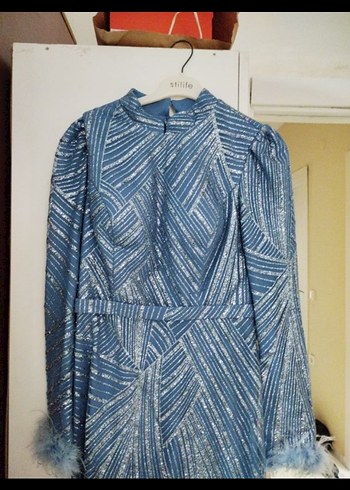 Mavi Drapeli Uzun Abiye Elbise - Görsel 3