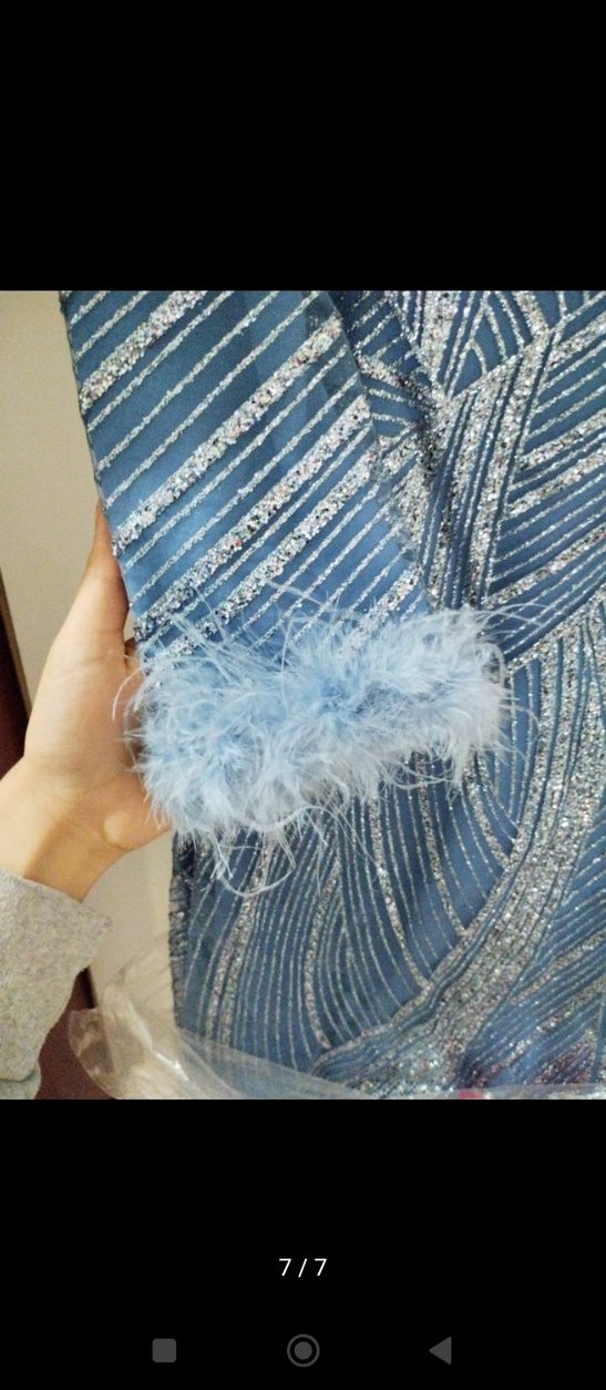 Mavi Drapeli Uzun Abiye Elbise - Görsel 5