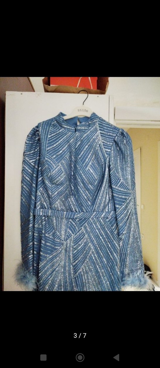 Mavi Drapeli Uzun Abiye Elbise - Görsel 3