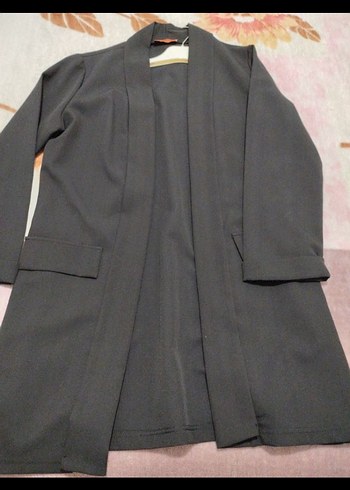 Siyah Kadın Uzun Ceket Kemerli - Görsel 2