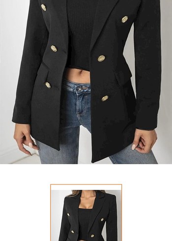 Düğmeli Siyah Kadın Denim Blazer Ceket