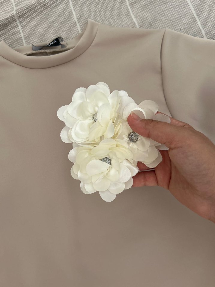 Balon Kol Bej Şık Elbise - Görsel 2