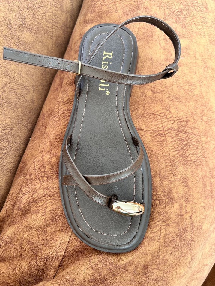 Kahverengi Deri Hafif Topuk Kadın Sandalet - Görsel 3