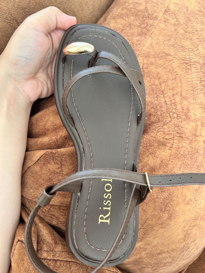 Kahverengi Deri Hafif Topuk Kadın Sandalet - Görsel 2