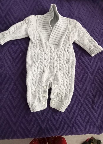 Gri Örgü Bebek Tulumu, Uzun Kollu, Balıkçı Yaka