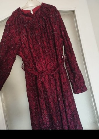 Bordo Dantel İşlemeli Uzun Kollu Bohem Elbise - Görsel 2