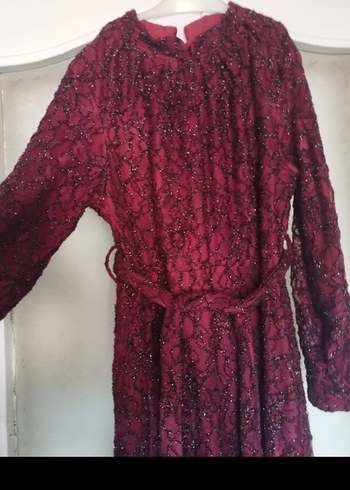 Bordo Dantel İşlemeli Uzun Kollu Bohem Elbise - Görsel 5