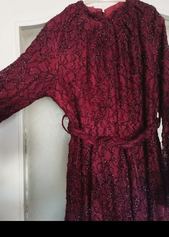 Bordo Dantel İşlemeli Uzun Kollu Bohem Elbise - Görsel 4