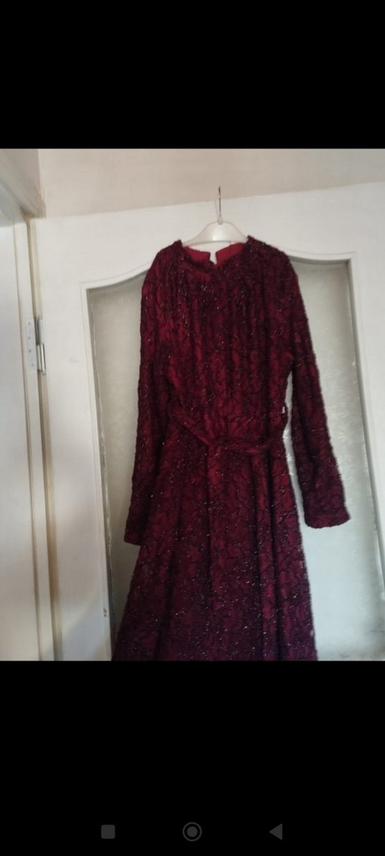 Bordo Dantel İşlemeli Uzun Kollu Bohem Elbise - Görsel 3