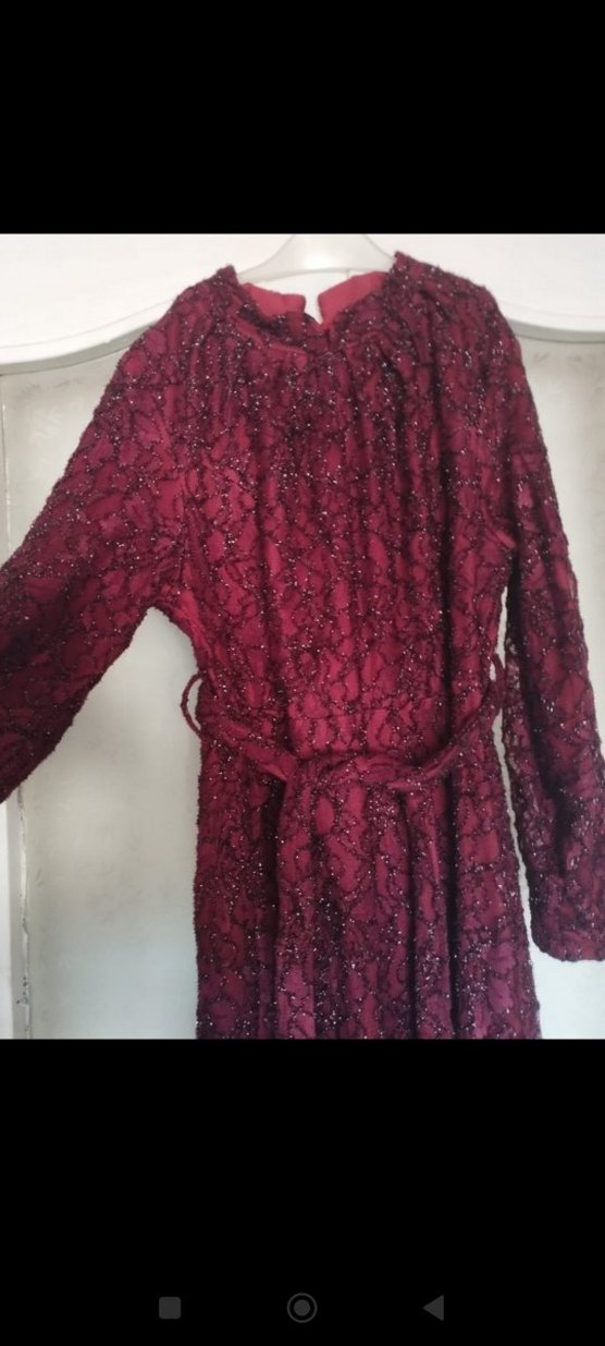 Bordo Dantel İşlemeli Uzun Kollu Bohem Elbise - Görsel 5