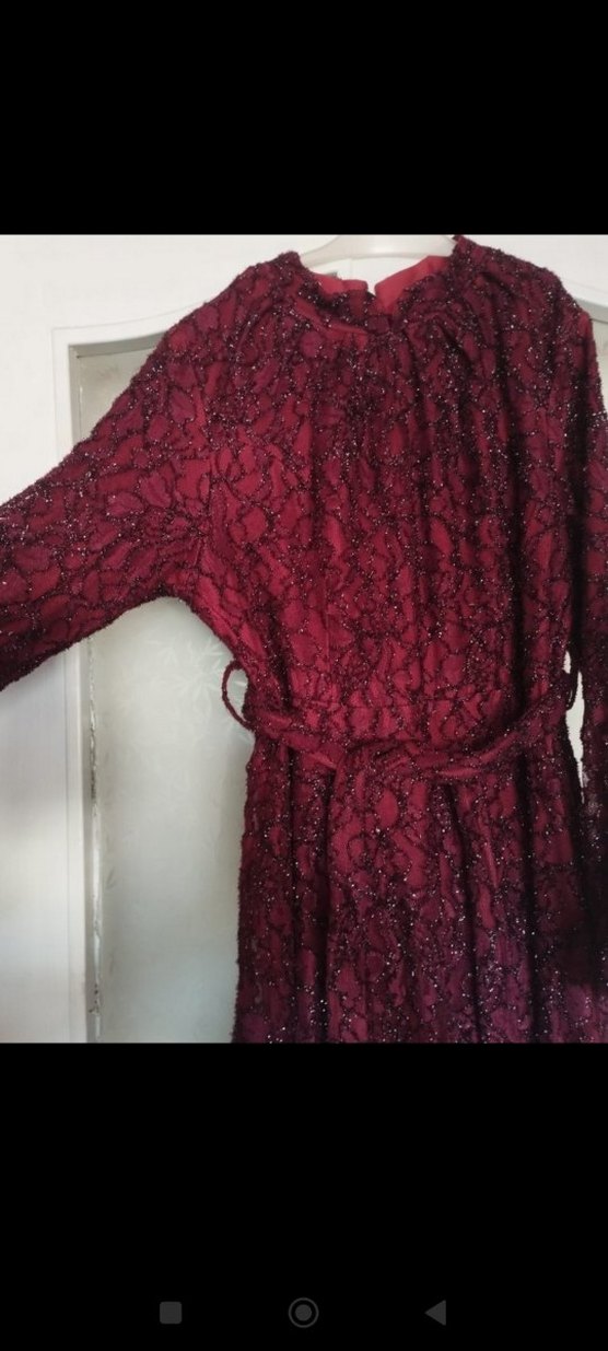 Bordo Dantel İşlemeli Uzun Kollu Bohem Elbise - Görsel 4