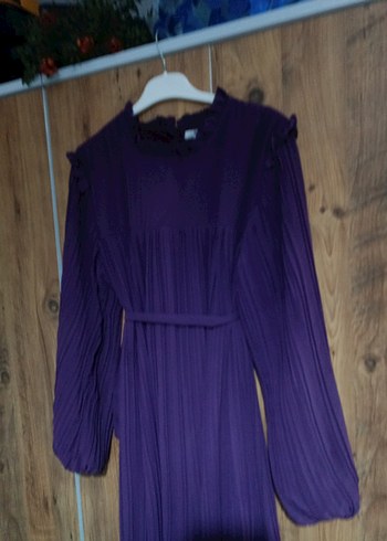 Mor Piliseli Uzun Kadın Elbise - Görsel 3