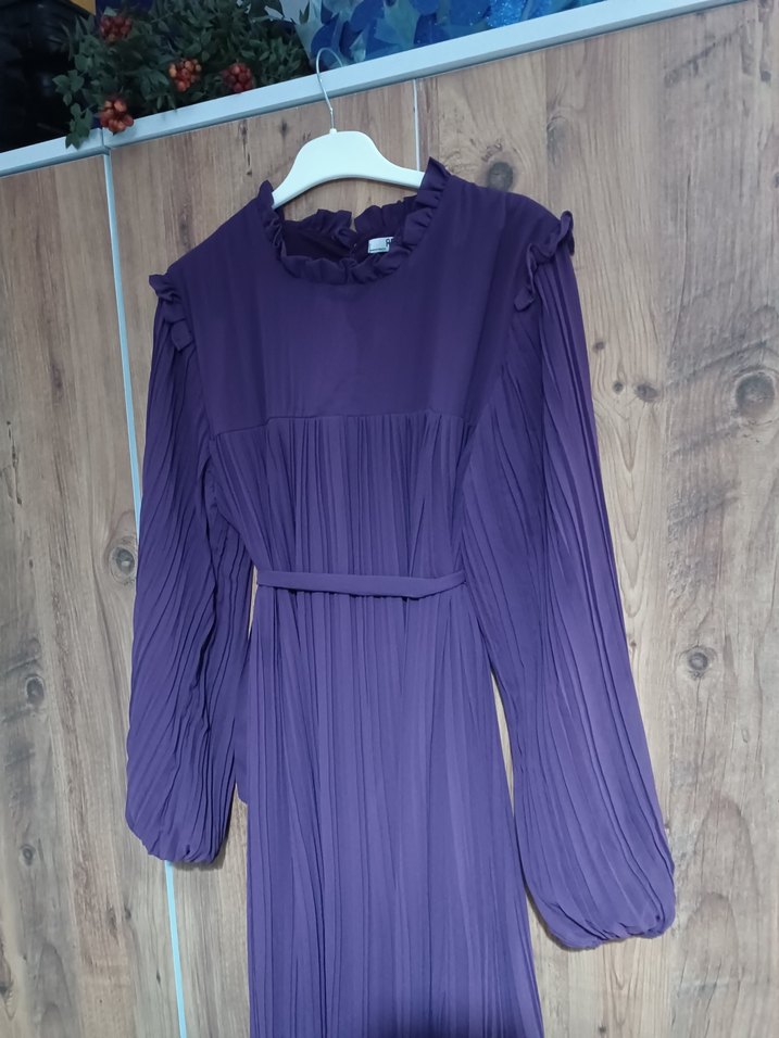 Mor Piliseli Uzun Kadın Elbise - Görsel 2